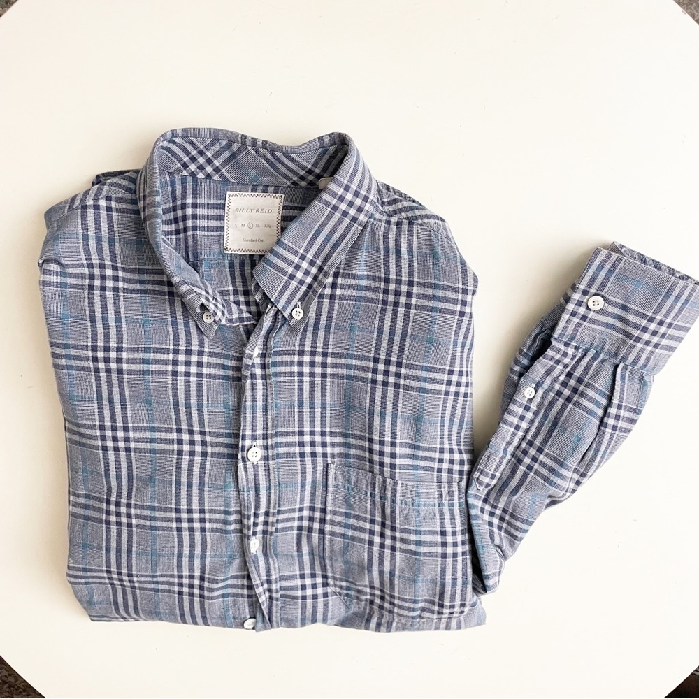 Billy Reid Lightweight Cotton Plaid Flannel Shirt Standard Cut Men’s Size Large
